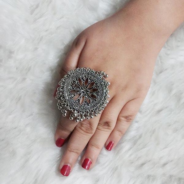 Urthn Rhodium Plated Adjustable Finger Ring - 1504714B