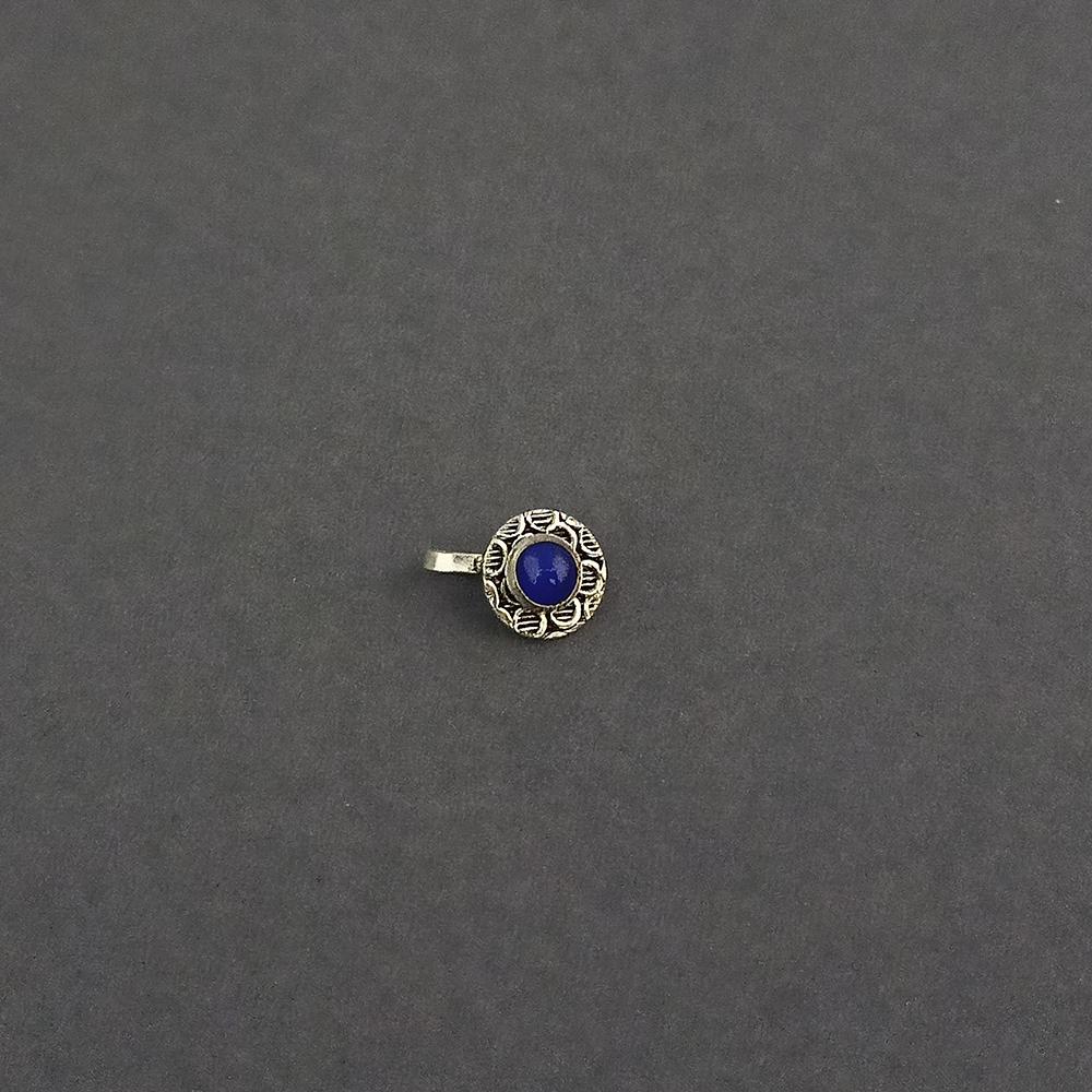 Jeweljunk Blue Beads Oxidised Silver Plated Nose Ring  -  1505014E