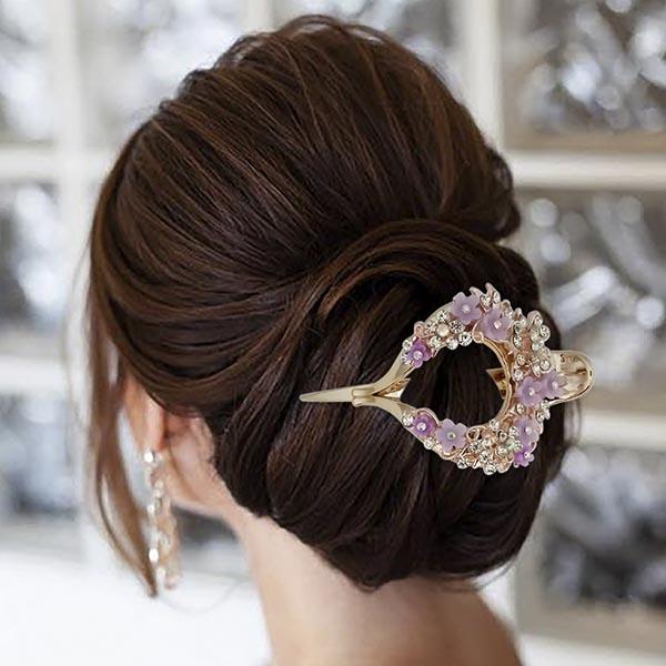 Apurva Pearls Purple Floral Austrian Stone Hair Clip - 1505101C
