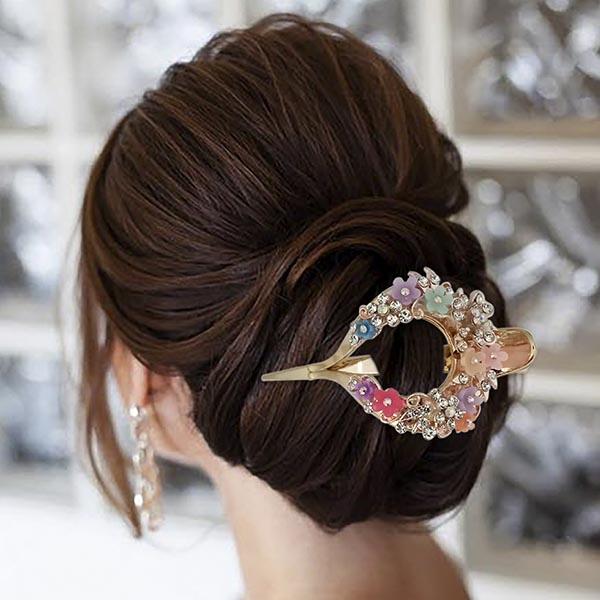 Apurva Pearls Multi Floral Austrian Stone Hair Clip - 1505101F