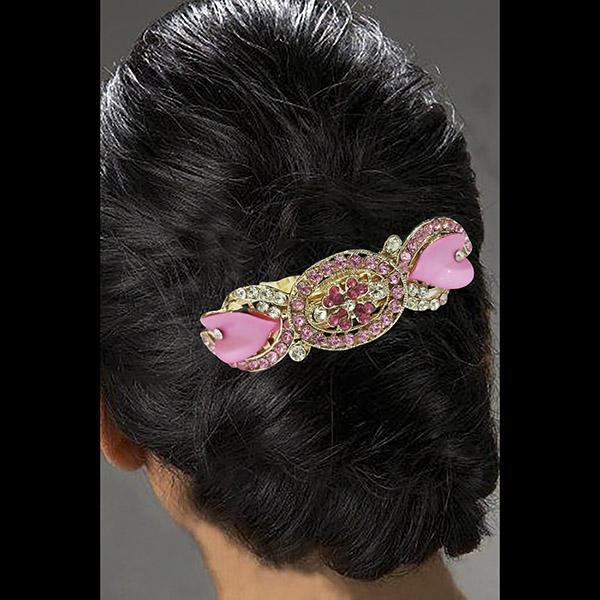 Apurva Pearls Pink Austrian Stone Barrette Hair Clip - 1505222F