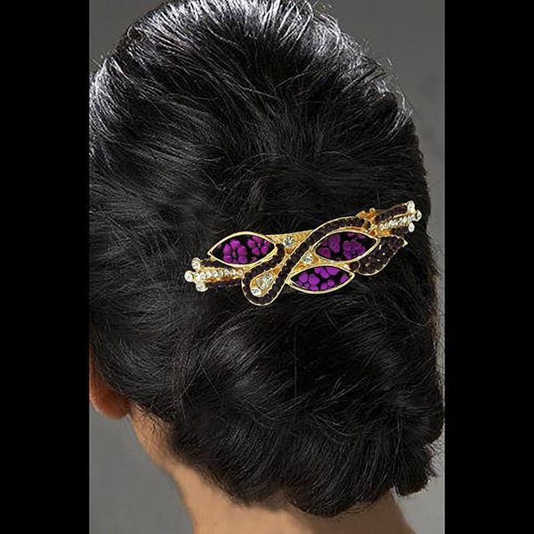 Apurva Pearls Purple Austrian Stone Barrette Hair Clip - 1505223B