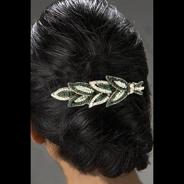 Apurva Pearls Green Austrian Stone Barrette Hair Clip - 1505224A