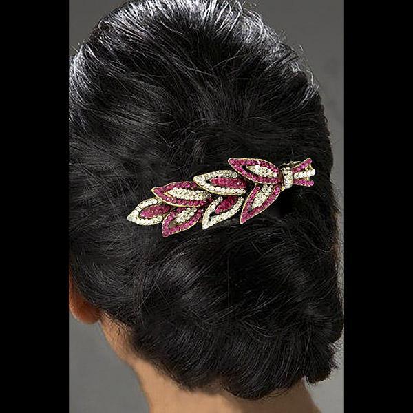 Apurva Pearls Pink Austrian Stone Barrette Hair Clip - 1505224B