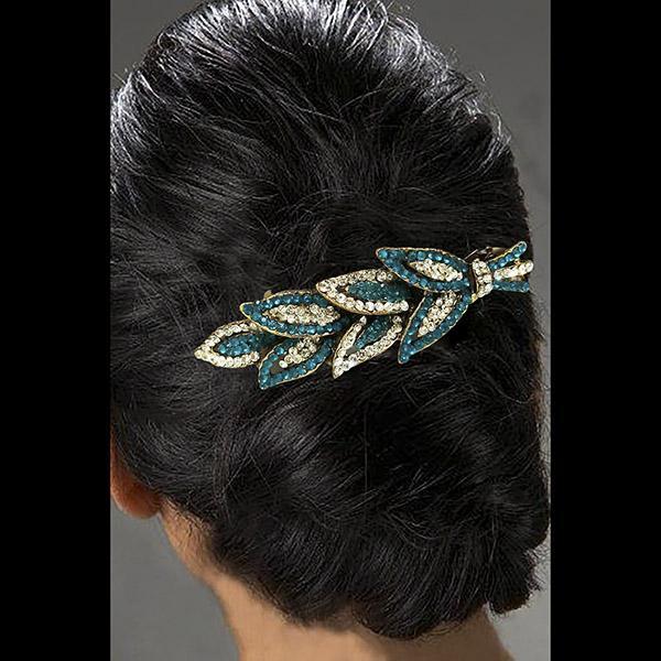 Apurva Pearls Blue Austrian Stone Barrette Hair Clip - 1505224C
