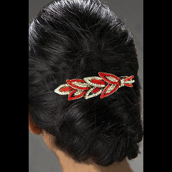 Apurva Pearls Red Austrian Stone Barrette Hair Clip - 1505224D