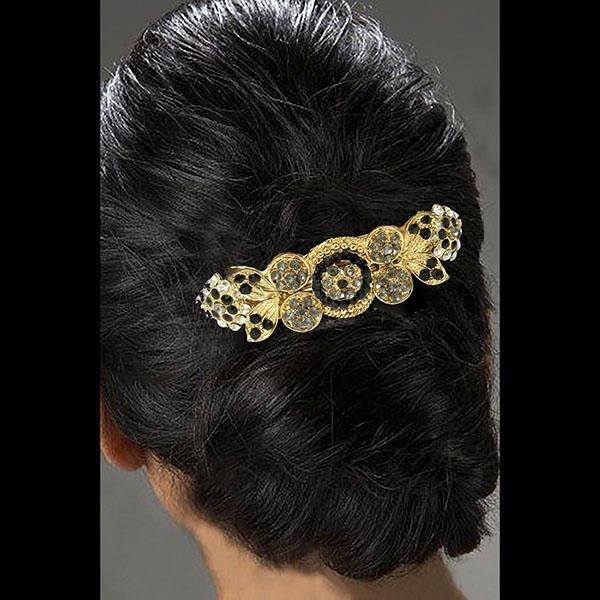Apurva Pearls Black Austrian Stone Barrette Hair Clip - 1505226E