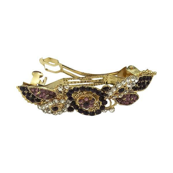Apurva Pearls Purple Austrian Stone Barrette Hair Clip - 1505228D