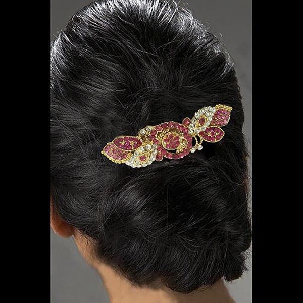 Apurva Pearls Pink Austrian Stone Barrette Hair Clip - 1505228E