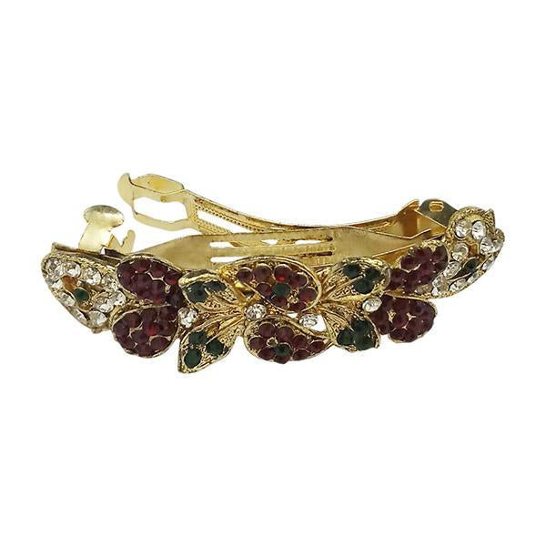 Apurva Pearls Maroon And Green Austrian Stone Barrette Hair Clip - 1505229F