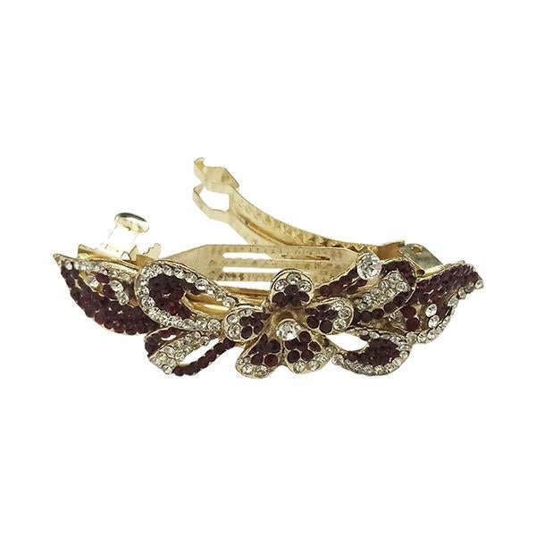 Apurva Pearls Maroon Austrian Stone Barrette Hair Clip - 1505231F