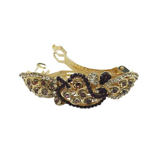 Apurva Pearls Purple Austrian Stone Barrette Hair Clip - 1505235A