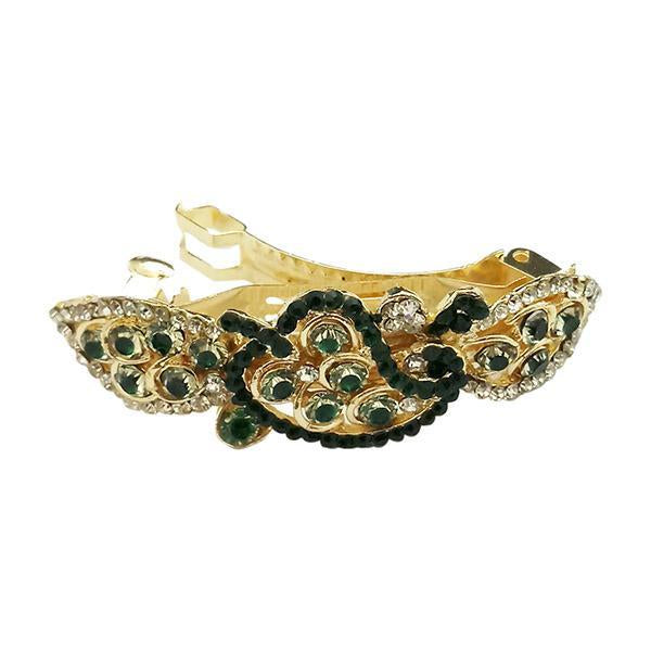 Apurva Pearls Green Austrian Stone Barrette Hair Clip - 1505235F
