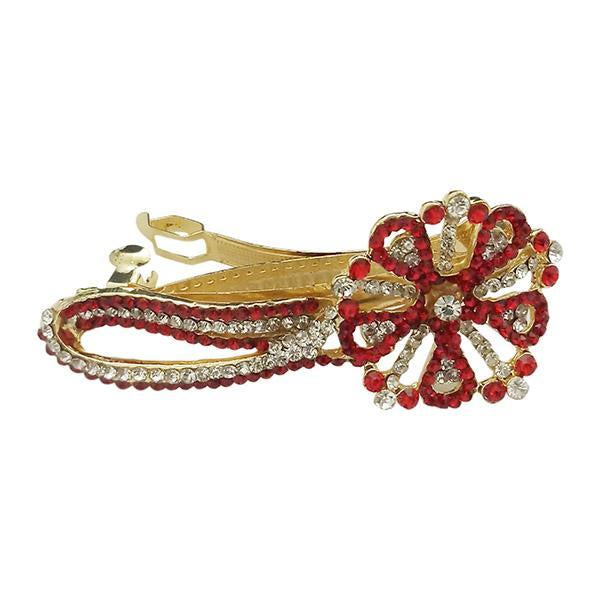Apurva Pearls Red Austrian Stone Barrette Hair Clip - 1505236B