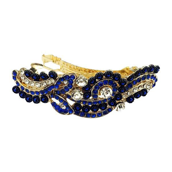 Apurva Pearls Blue Austrian Stone Barrette Hair Clip - 1505249E