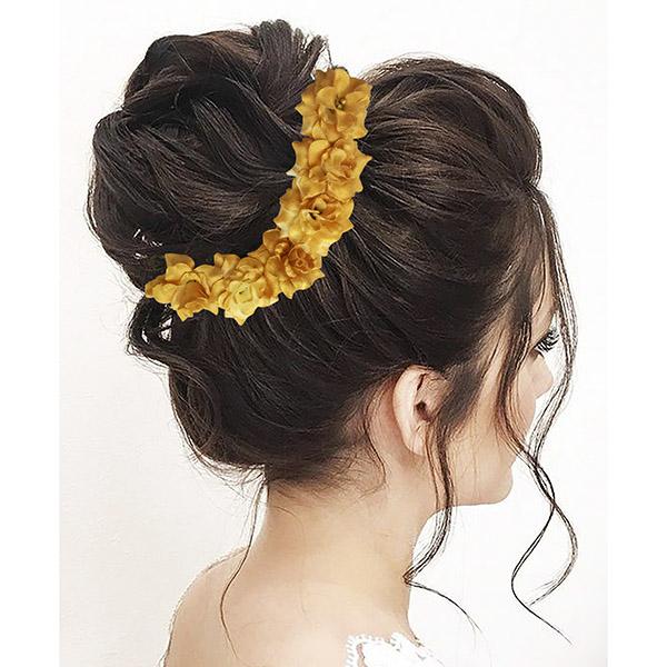 Apurva Pearls Yellow Floral Hair Brooch - 1505403C