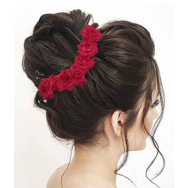 Apurva Pearls Red Floral Hair Brooch - 1505403D