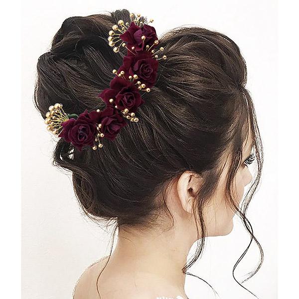 Apurva Pearls Maroon Floral Hair Brooch - 1505405A