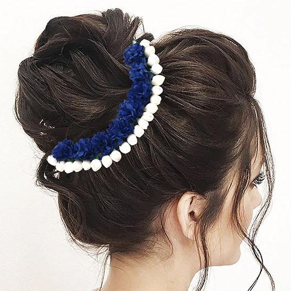 Apurva Pearls Blue Floral Hair Brooch - 1505406D