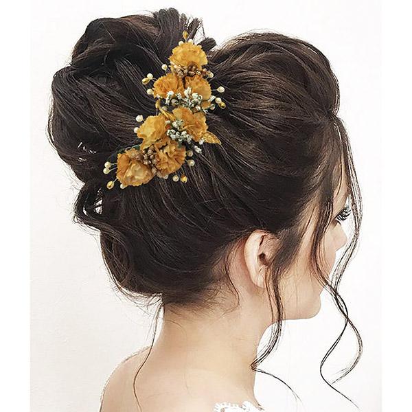 Apurva Pearls Yellow Floral Hair Brooch - 1505426C