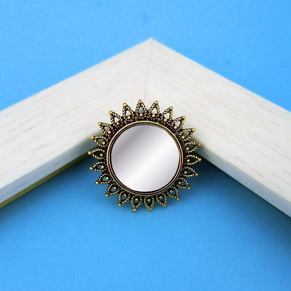 Jeweljunk Antique Gold Plated Mirror Adjustable Finger Ring - 1505512A