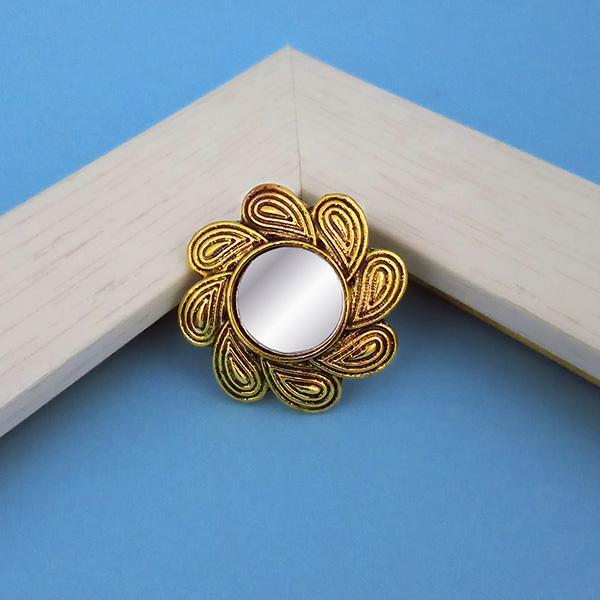Jeweljunk Antique Gold Plated Mirror Adjustable Finger Ring - 1505520A