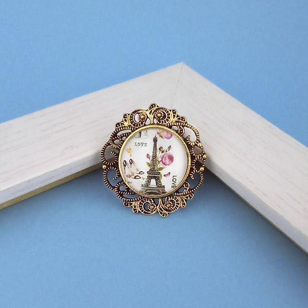 Jeweljunk Antique Gold Plated Paris Design Adjustable Finger Ring - 1505541