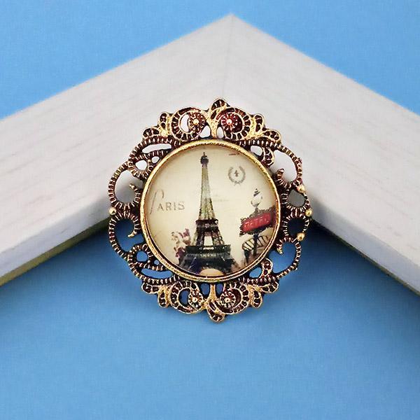 Jeweljunk Antique Gold Plated Paris Design Adjustable Finger Ring - 1505543