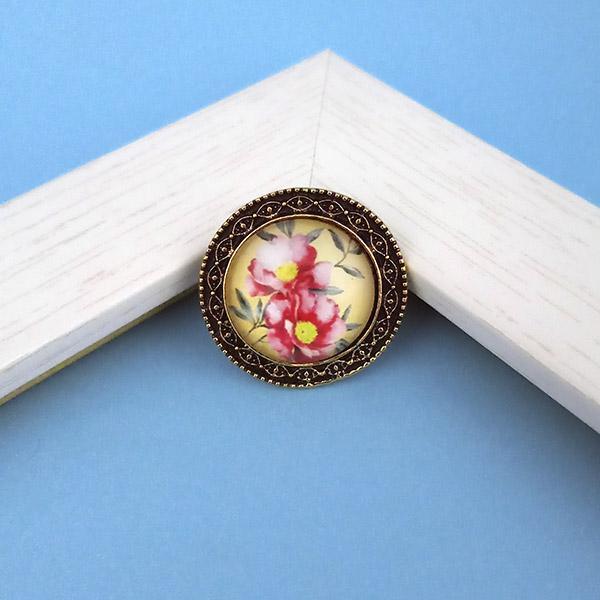 Jeweljunk Antique Gold Plated Red Floral Adjustable Finger Ring - 1505544