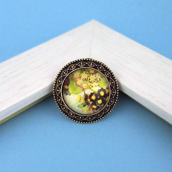 Jeweljunk Antique Gold Plated Yellow Floral Adjustable Finger Ring - 1505551