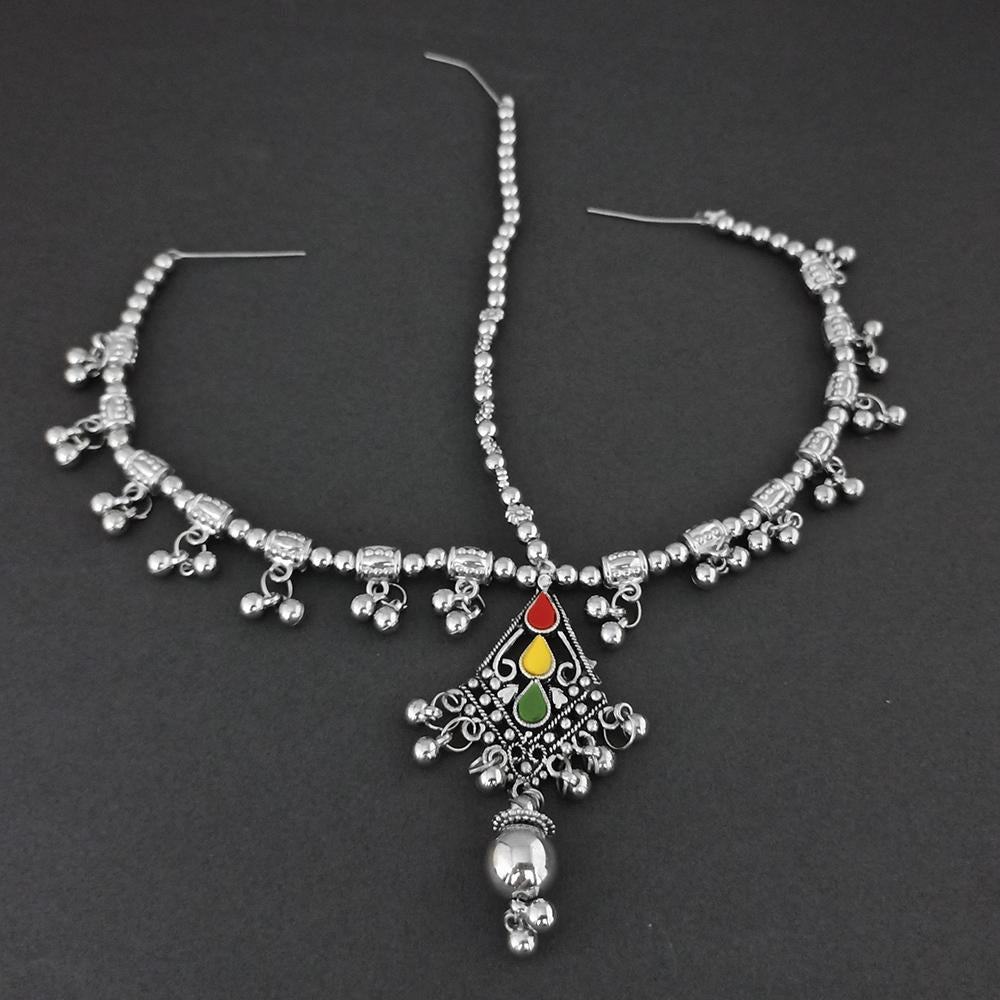Jeweljunk Multi Color Oxidised Silver Plated Maang Tikka - 1505662