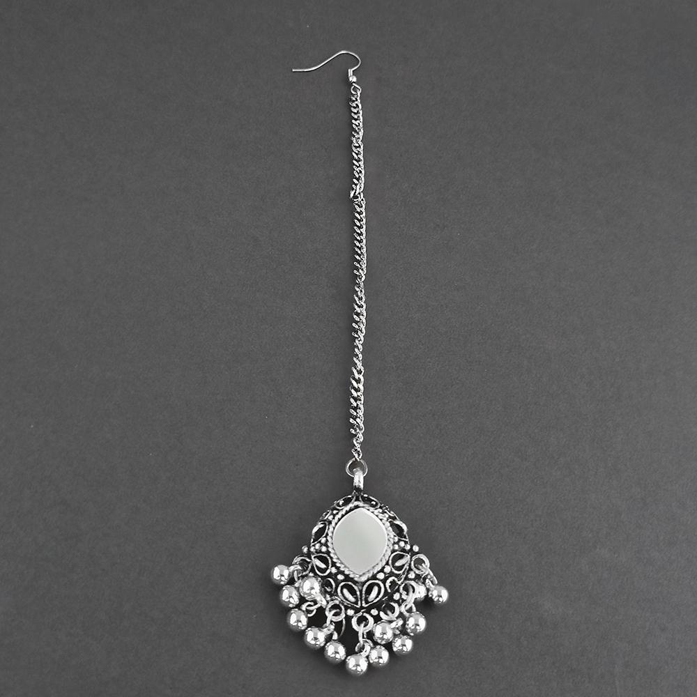 Jeweljunk Oxidised Silver Plated Maang Tikka - 1505671