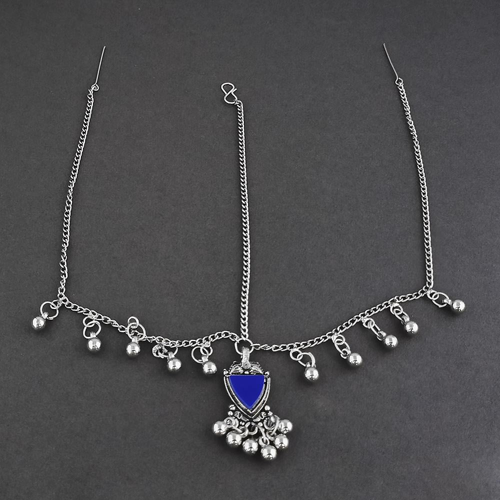 Jeweljunk Green Oxidised Silver Plated Maang Tikka - 1505676C