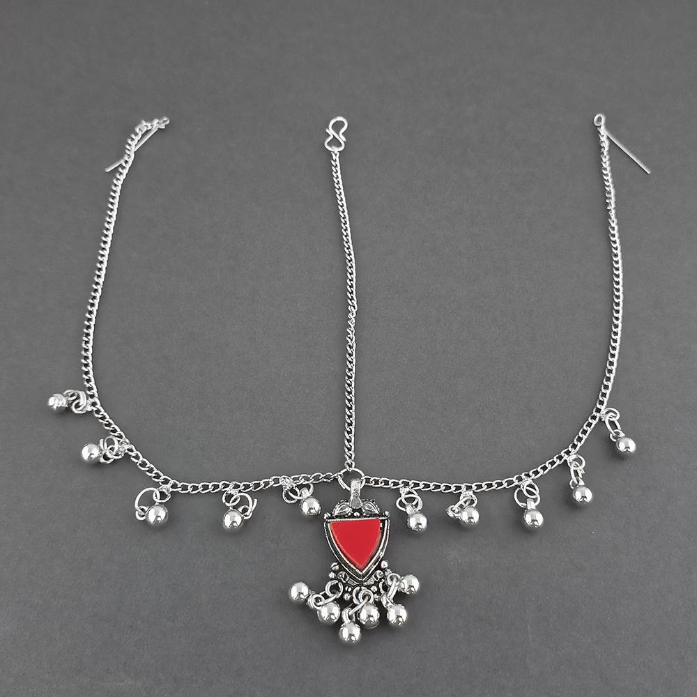 Jeweljunk Green Oxidised Silver Plated Maang Tikka - 1505676C