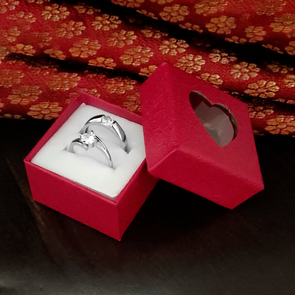 Urbana Rhodium Plated Pack Of 12 Couple Ring Set With Crystal Stone - 1506366