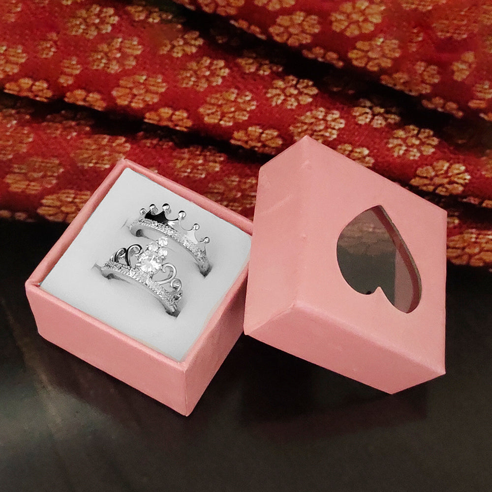 Urbana Rhodium Plated Pack Of 12 Couple Ring Set With Crystal Stone - 1506368