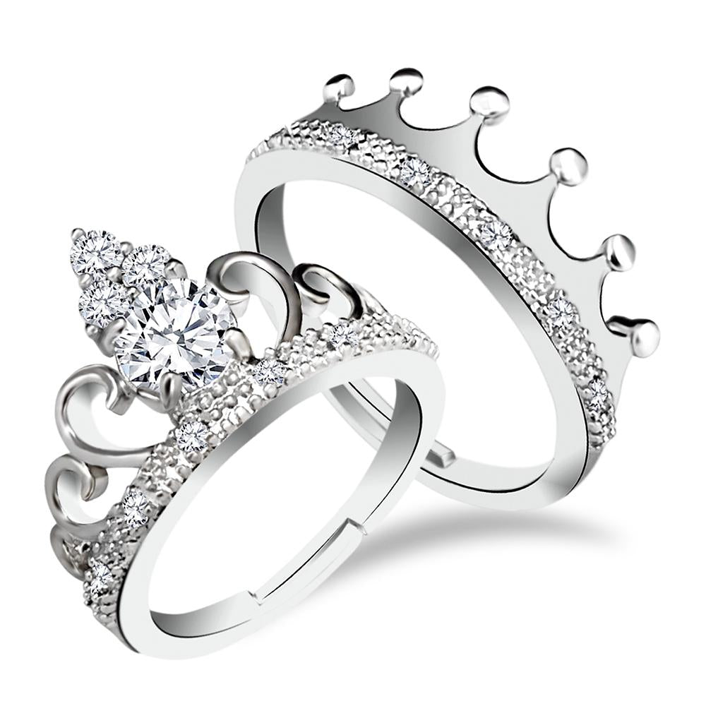 Urbana Rhodium Plated Pack Of 12 Couple Ring Set With Crystal Stone - 1506368