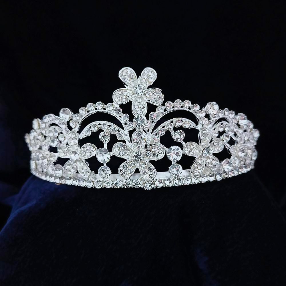 Kriaa Silver Plated White Austrian Stone Crown - 1507123