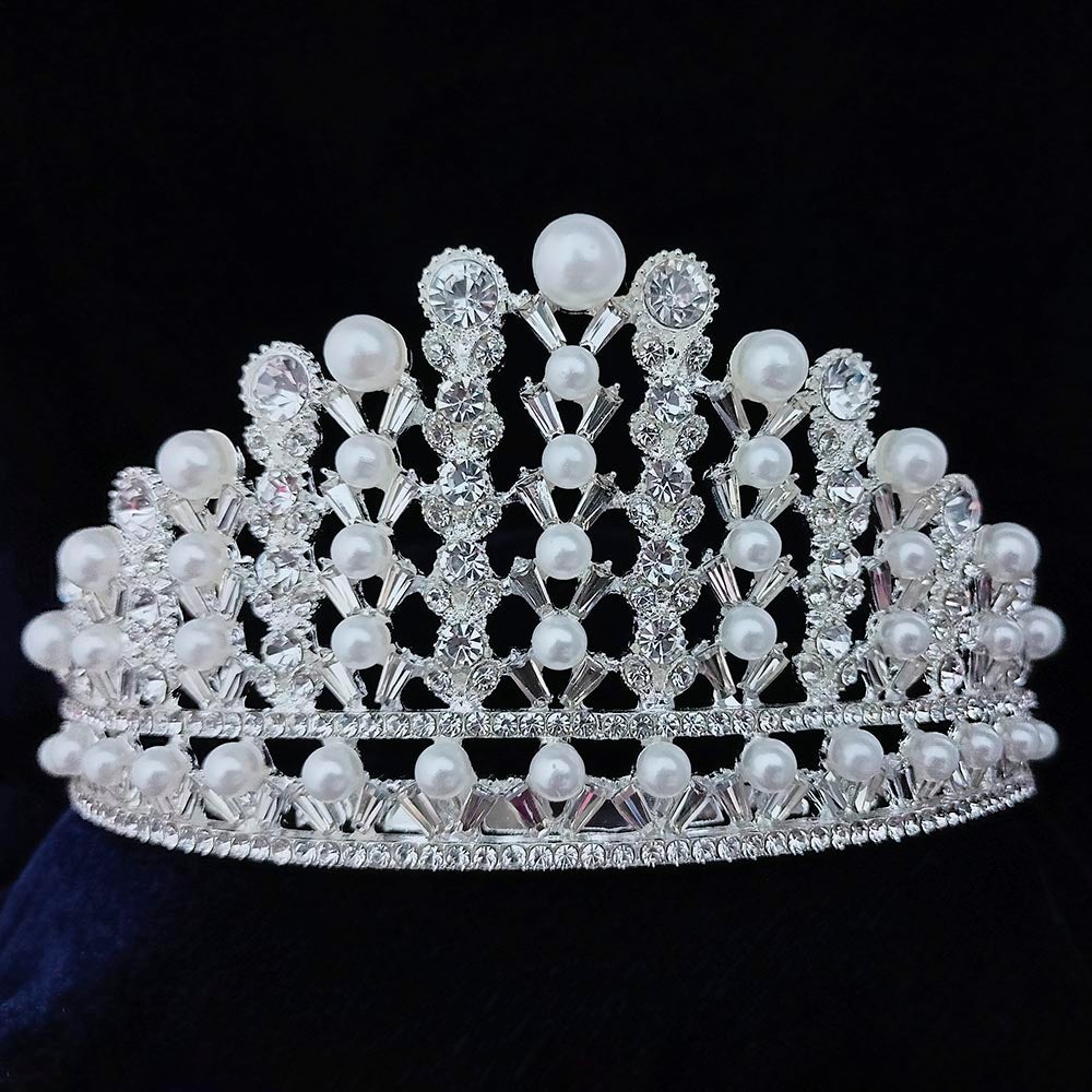 Kriaa Silver Plated White Austrian Stone Crown - 1507138