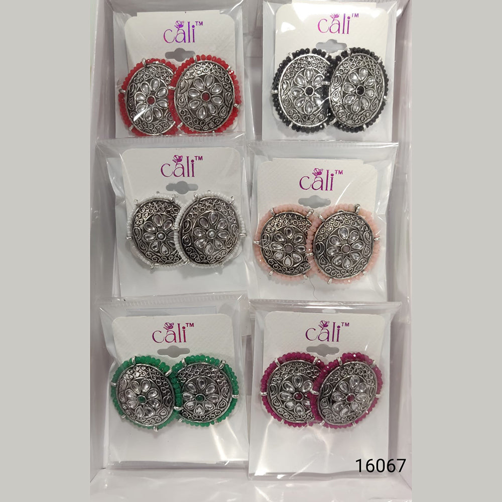 Corbeda Fashion Oxidised Plated Assorted Color Meenakari Stud Earrings