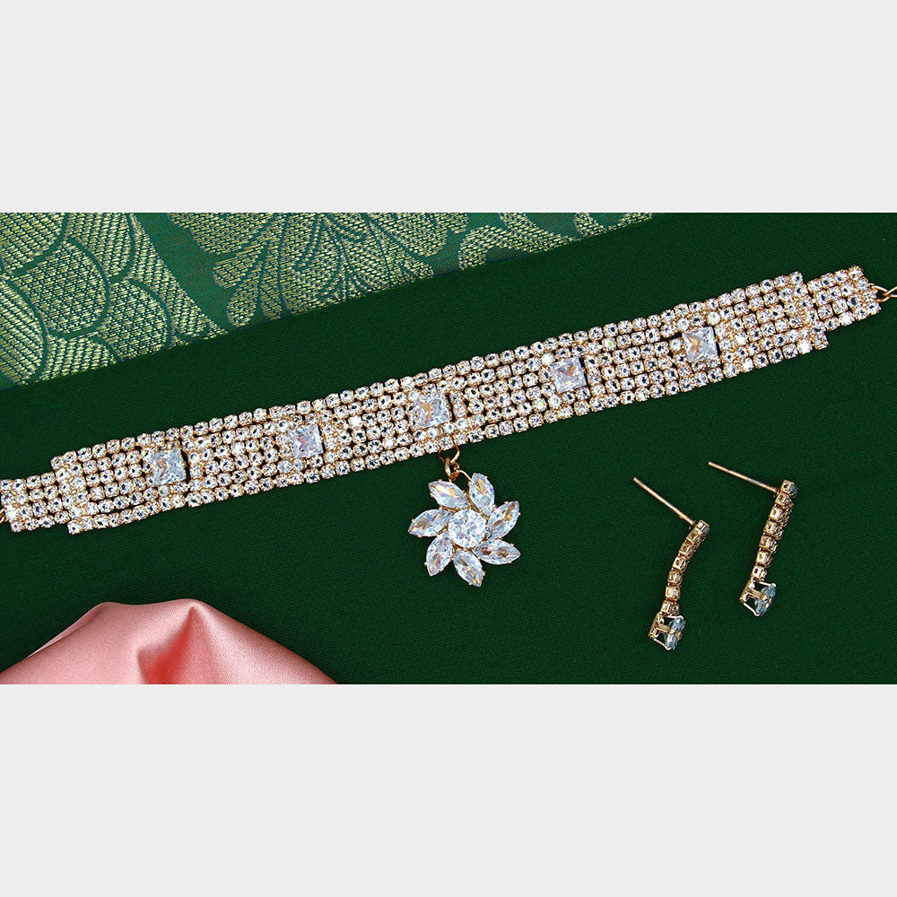 Mahavir Rose Gold Plated Austrian Stone Choker Necklace Set