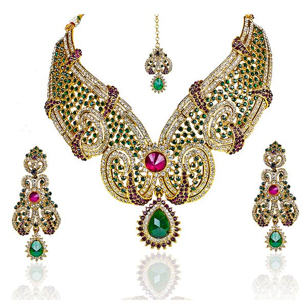 Mithya Austrian Stone Necklace Set With Maang Tikka - 2000109
