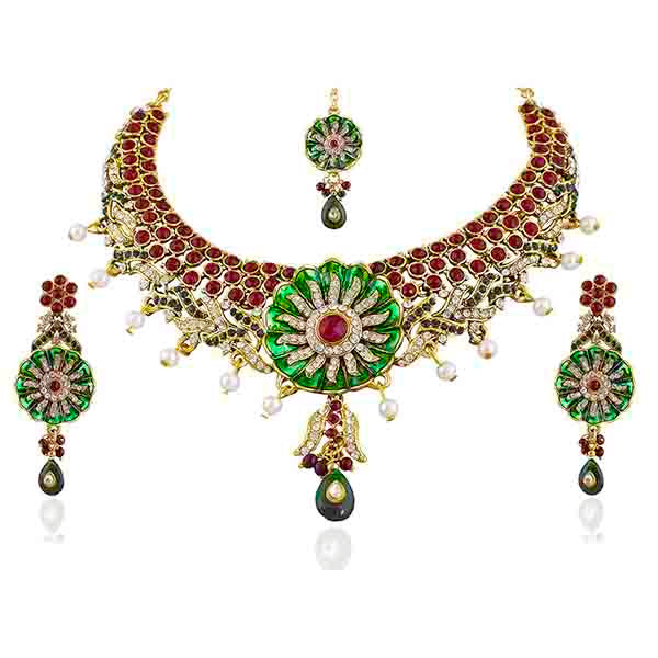 Vivaah Meenakari Gold Plated Necklace Set With Maang Tikka