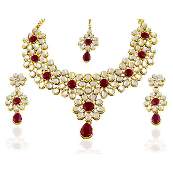 Vivaah Gold Plated Kundan Necklace Set With Maang Tikka - 2000310