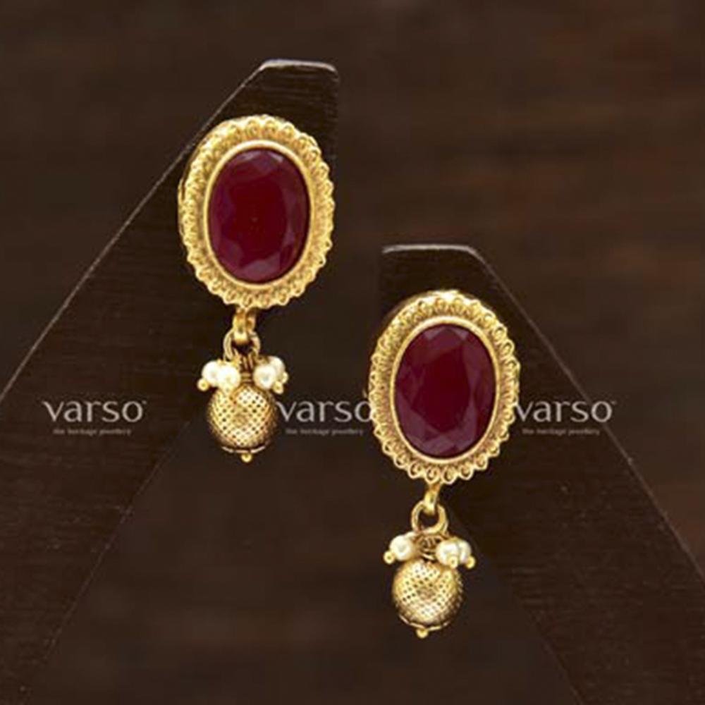 Varso Gold Polish Brass Alloy Ball & Pearl Fitting Dangler Earrings - 201023