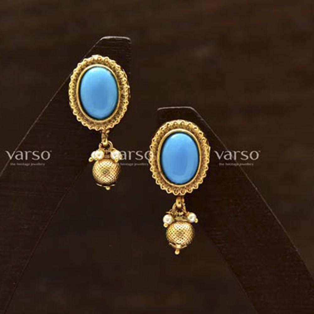 Varso Gold Polish Brass Alloy Ball & Pearl Fitting Dangler Earrings - 201023A