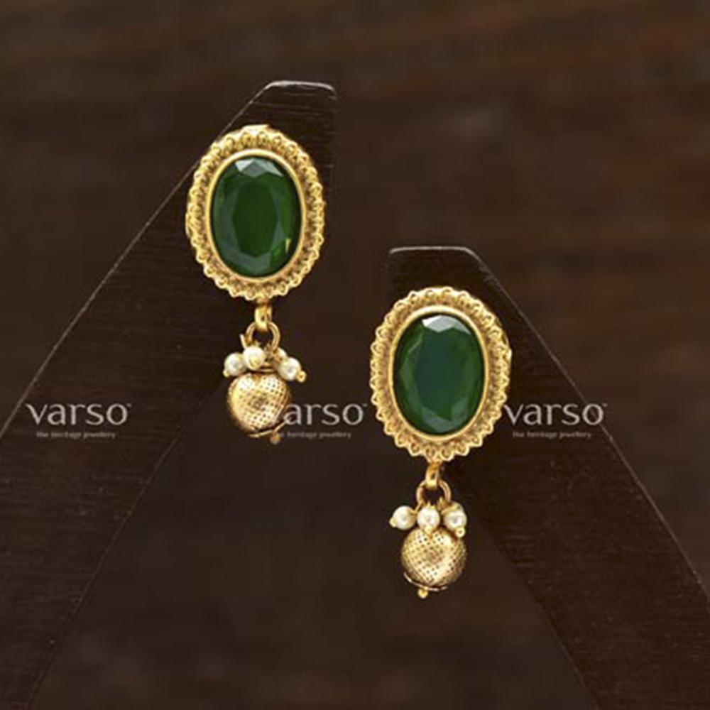 Varso Gold Polish Brass Alloy Ball & Pearl Fitting Dangler Earrings - 201023B