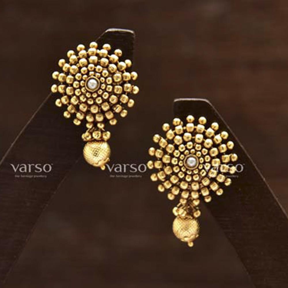 Varso Gold Polish Brass Alloy Ball Fitting Dangler Earrings - 201285