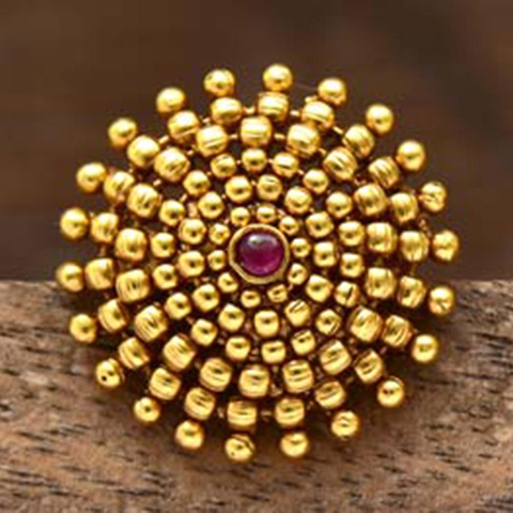 Varso Kempu Gold Polish Brass Alloy Fitting Adjustable Ring - 2034