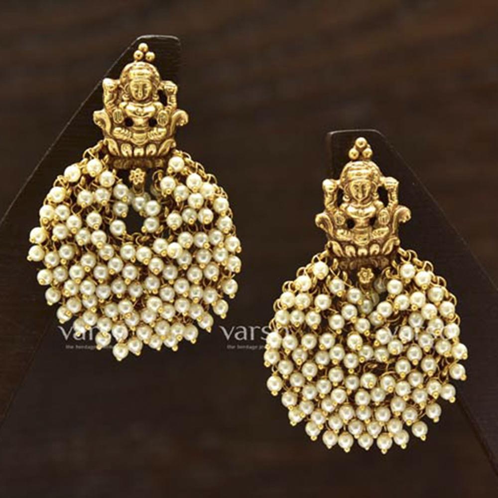 Varso Gold Polish Brass Alloy Pearl Fitting Dangler Earrings - 20953A